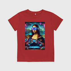 Футболка хлопковая детская Mona Lisa is an avid gamer - cyberpunk, цвет: красный