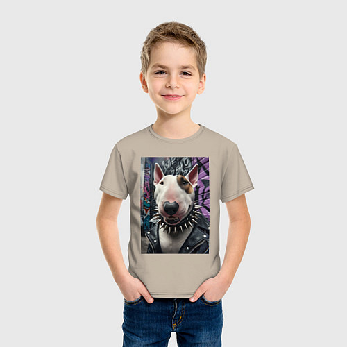 Детская футболка Морда крутого бультерьера / Миндальный – фото 3