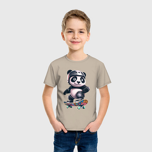 Детская футболка Cool panda on a skateboard - extreme / Миндальный – фото 3