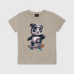 Футболка хлопковая детская Cool panda on a skateboard - extreme, цвет: миндальный