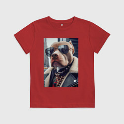 Футболка хлопковая детская Чувак питбуль в тёмных очках, цвет: красный