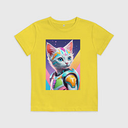 Футболка хлопковая детская Котик в стиле киберпанк, цвет: желтый
