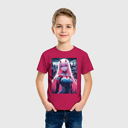 Футболка хлопковая детская Darling in the Franxx - zero two - ai art, цвет: маджента — фото 2