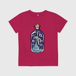 Футболка хлопковая детская Космонавт в бутылке, цвет: маджента