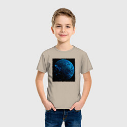 Футболка хлопковая детская Синяя планета трещины, цвет: миндальный — фото 2