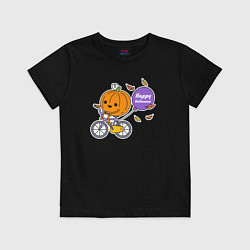 Футболка хлопковая детская Тыква на велике, цвет: черный