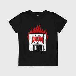 Футболка хлопковая детская Дискета с думом, цвет: черный