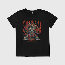 Футболка хлопковая детская Самурай с драконами в стиле ирезуми, цвет: черный