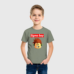 Футболка хлопковая детская Sigma boy roblox head - мем Роблокс Сигма бой, цвет: авокадо — фото 2