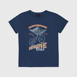 Футболка хлопковая детская Горный велосипед, лес, горы, эсктримальный стиль, цвет: тёмно-синий