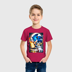 Футболка хлопковая детская Соник супер удар, цвет: маджента — фото 2