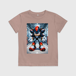 Футболка хлопковая детская Ежик Шедоу в коридоре, цвет: пыльно-розовый