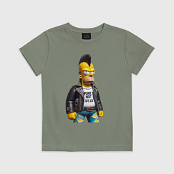 Футболка хлопковая детская The harsh Homer Simpson - punks not dead, цвет: авокадо