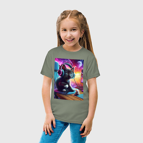 Детская футболка Котёнок в наушниках и мышка / Авокадо – фото 4