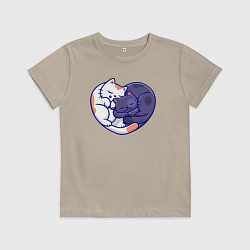 Футболка хлопковая детская Сердечные котики, цвет: миндальный