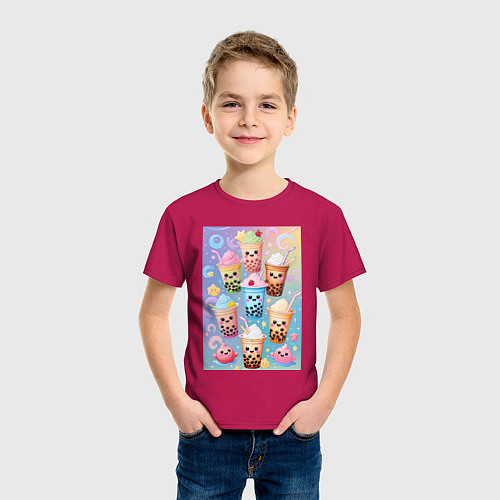 Детская футболка Улыбающиеся яркие разноцветные стаканчики с bubble / Маджента – фото 3