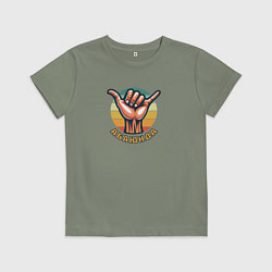 Футболка хлопковая детская Приветственный жест Шака или Джамбо абаюнда, цвет: авокадо