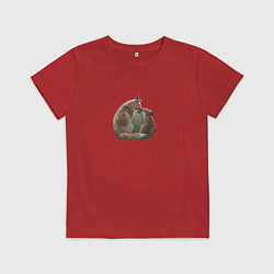Футболка хлопковая детская Лиса и лисёнок, цвет: красный