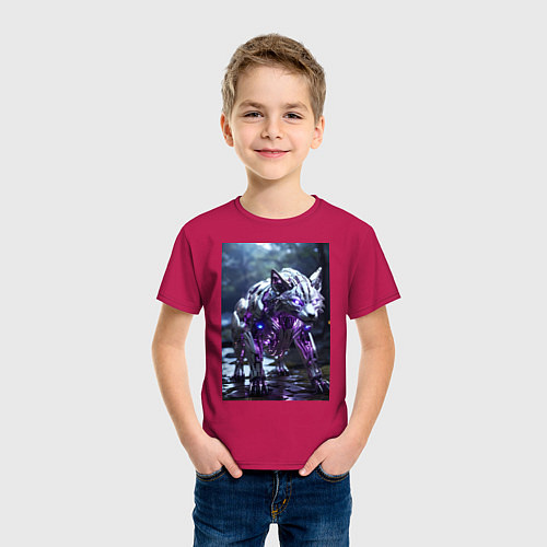 Детская футболка Киборг лиса с неоновой подсветкой / Маджента – фото 3