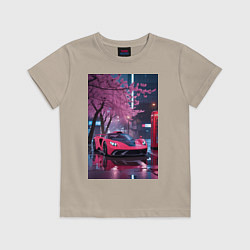 Футболка хлопковая детская Суперкар и сакура, цвет: миндальный
