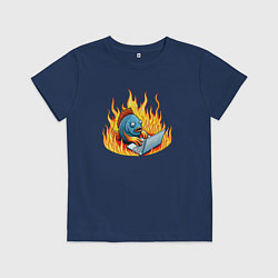 Футболка хлопковая детская Рыба в огне, цвет: тёмно-синий