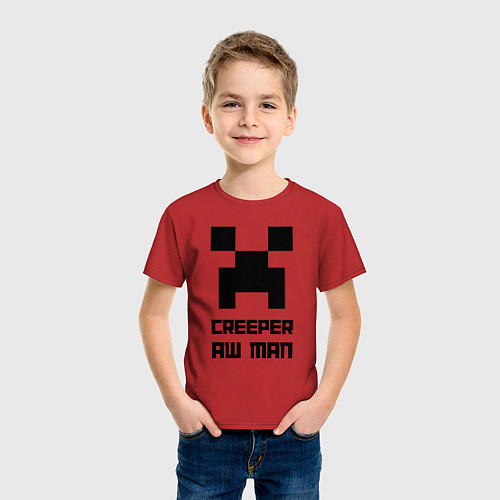 Детская футболка Creeper Aw Man, Майнкрафт мем / Красный – фото 3