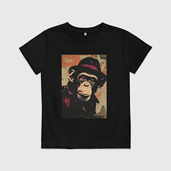 Футболка хлопковая детская Обезьянка детектив в шляпе, цвет: черный