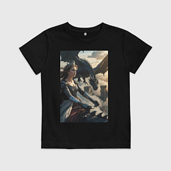 Футболка хлопковая детская Королева летит на драконе, цвет: черный
