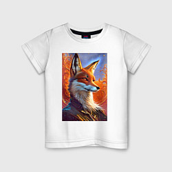 Футболка хлопковая детская Fox fashionista - ai art fantasy, цвет: белый