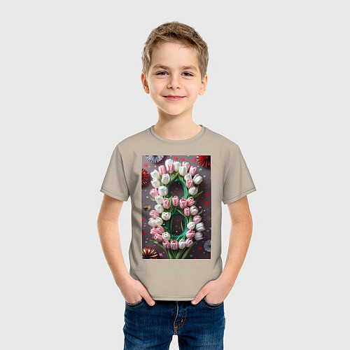 Детская футболка Тюльпаны к празднику 8 марта / Миндальный – фото 3