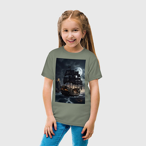 Детская футболка Пиратский корабль в шторм / Авокадо – фото 4