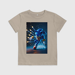 Футболка хлопковая детская Соник убегает от ракет, цвет: миндальный