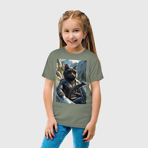 Детская футболка Кот за рулем кабролета / Авокадо – фото 4