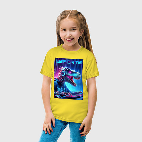 Детская футболка Tyrannosaurus is esports player - neon glow / Желтый – фото 4