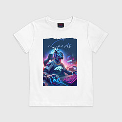 Футболка хлопковая детская Cyber panther is esports player - neon glow, цвет: белый