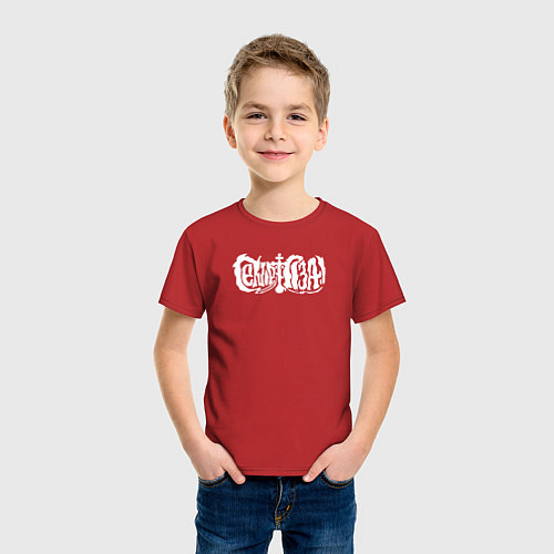 Детская футболка Сектор газа белый логотип / Красный – фото 3