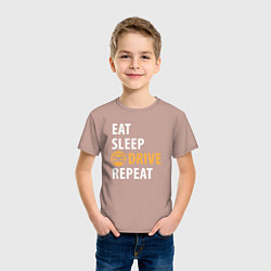 Футболка хлопковая детская Eat sleep drive, цвет: пыльно-розовый — фото 2