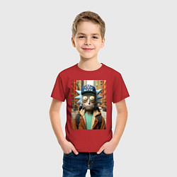 Футболка хлопковая детская Рик Санчес в Нью-Йорке - нейроарт, цвет: красный — фото 2