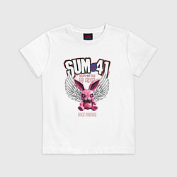 Футболка хлопковая детская Sum 41 розовый кролик, цвет: белый