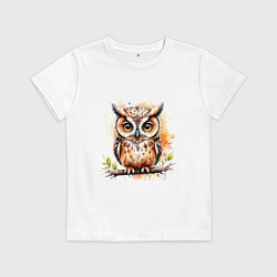 Футболка хлопковая детская Акварельная сова, цвет: белый