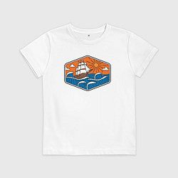 Футболка хлопковая детская Кораблик в океане, цвет: белый