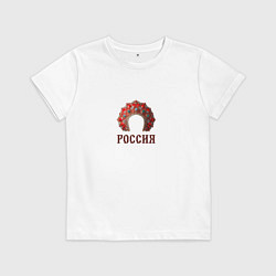 Футболка хлопковая детская Кокошник: россия, цвет: белый