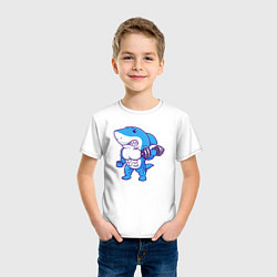 Футболка хлопковая детская Акула бодибилдер, цвет: белый — фото 2