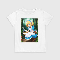 Футболка хлопковая детская Девочка собирает грибы в корзинку, цвет: белый