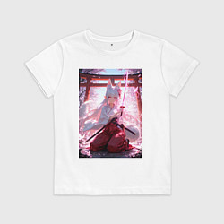 Футболка хлопковая детская Лиса-жрица страж храма, цвет: белый