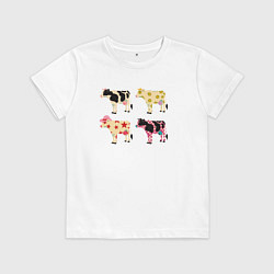Футболка хлопковая детская Милые коровы поп-арт, цвет: белый