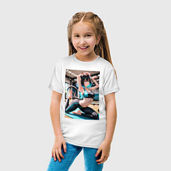Футболка хлопковая детская Девушка-кошка занимается йогой, цвет: белый — фото 2