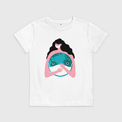 Футболка хлопковая детская Спасти планету от вируса, цвет: белый