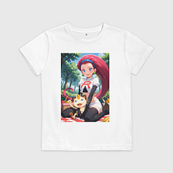 Футболка хлопковая детская Джесси и Мяут на пикнике, цвет: белый