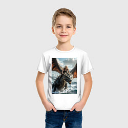 Футболка хлопковая детская Девушка летит на драконе в стиле Игры престолов, цвет: белый — фото 2
